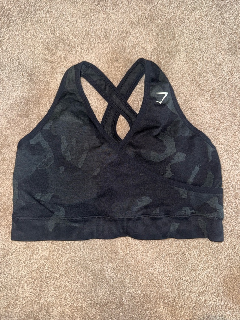 Gymshark Black Camo Crossback Seamless Sports Bra